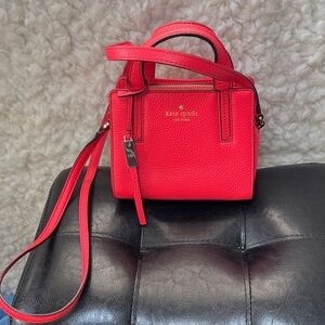 kate spade bright red pebbled leather top-handle crossbody